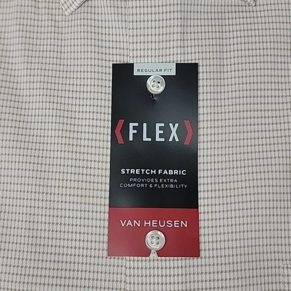 NWT Van‎ Heusen Flex Men's Regular Fit Stretch Dress Shirt in "Toast" Color - Picture 3 of 4